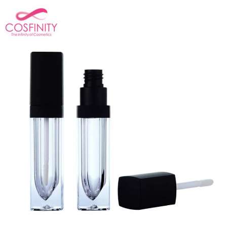 China manufacture free sample square black lipgloss container empty flat lip gloss tubes wholesale with brush